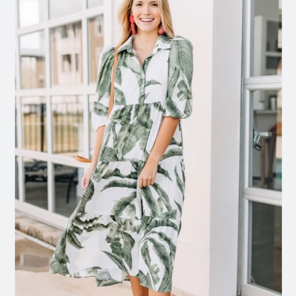 TCEC Green Leaf Pattern boho Dress size large